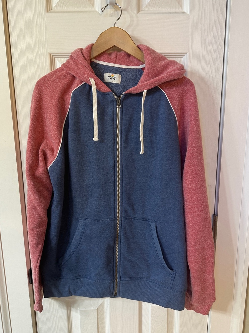 MARINE LAYER RAGLAN ZIP UP HEATHER HOODIE Men’s Large Trendy Comfy Athleisure